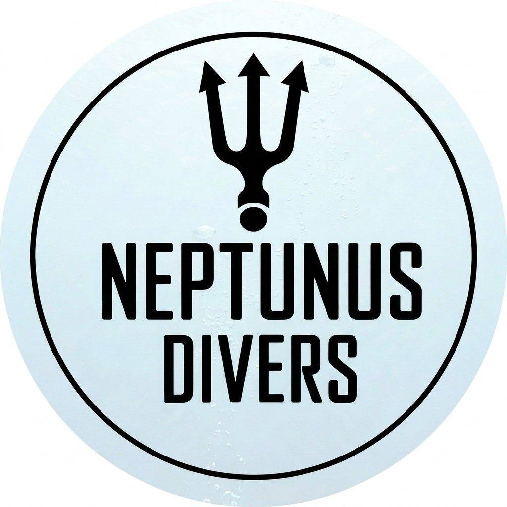 Logo van duikclub Neptunus Divers: een drietand in een cirkel